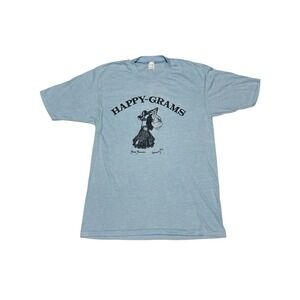 Vintage Yema Yasmeen Happy-Grams Blue T-Shirt Made In USA Size XL 50%Cot/50%Poly